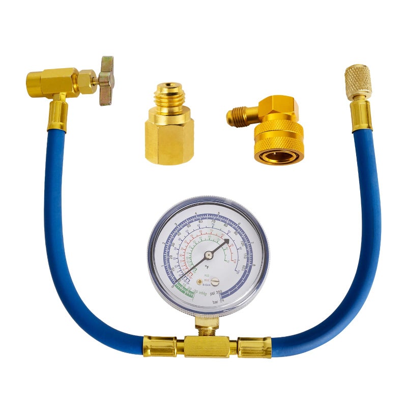 Belleone R134a Refrigerant Recharge Kit, AC Recharge Hose Kit with Gauge, R134a Freon Can Tap Recharging Hose with Detachable R134a Quick Coupler for AC Refrigerant System - Image 1